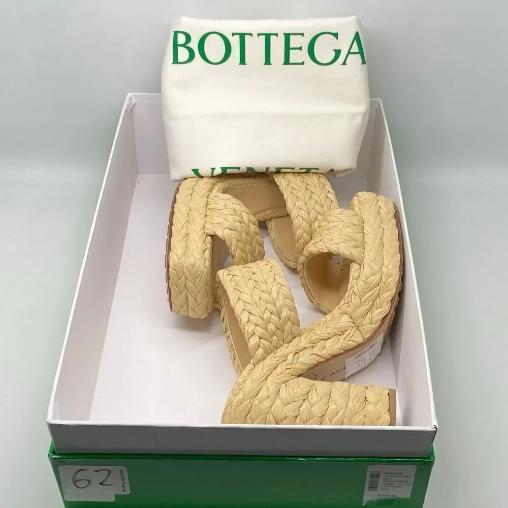 Bottega Veneta Trinity Weave Raffia Platform Sandals size 38